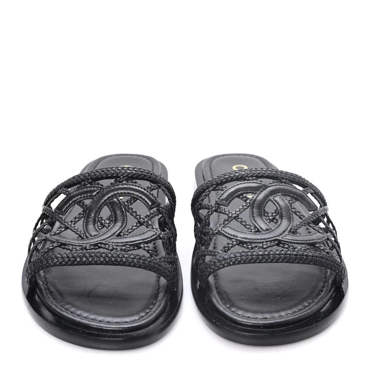 Chanel Lambskin Crochet CC Mules Sandals 36 Black 3 of 9