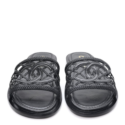 Chanel Lambskin Crochet CC Mules Sandals 36 Black 3 of 9