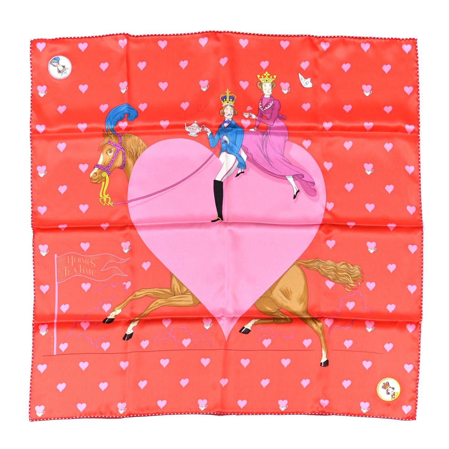 Silk Tea Time Scarf 70 Rouge Rose White
