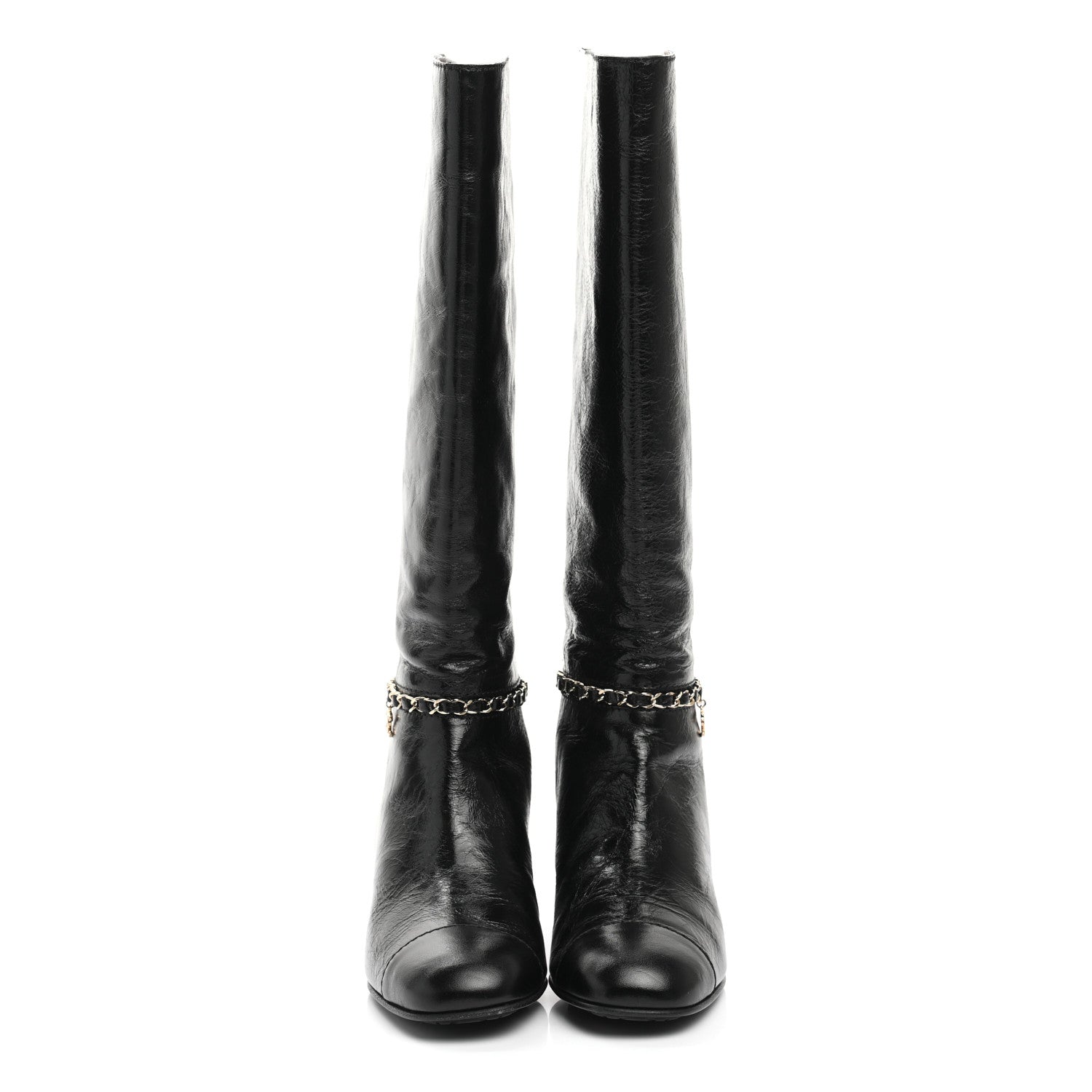 Chanel Crumpled Calfskin Cap Toe Chain Boots 38 Black 2 of 9