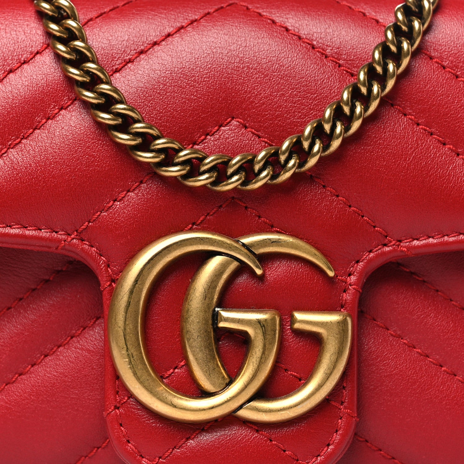 Gucci Calfskin Matelasse Super Mini GG Marmont Shoulder Bag Hibiscus Red 8 of 10