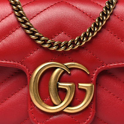 Gucci Calfskin Matelasse Super Mini GG Marmont Shoulder Bag Hibiscus Red 8 of 10