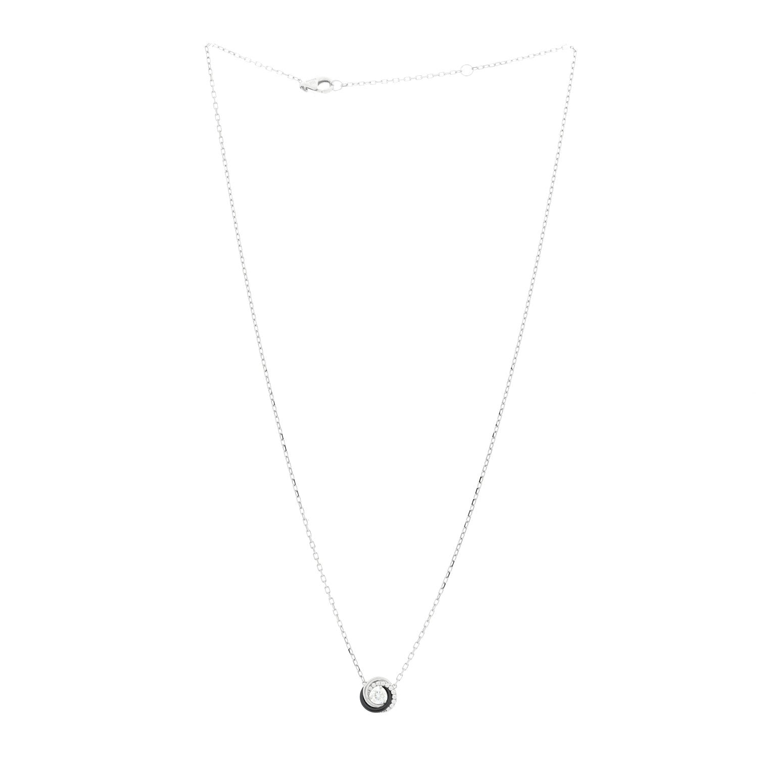 Cartier 18K White Gold Black Ceramic Diamond Small Trinity Pendant Necklace 3 of 5