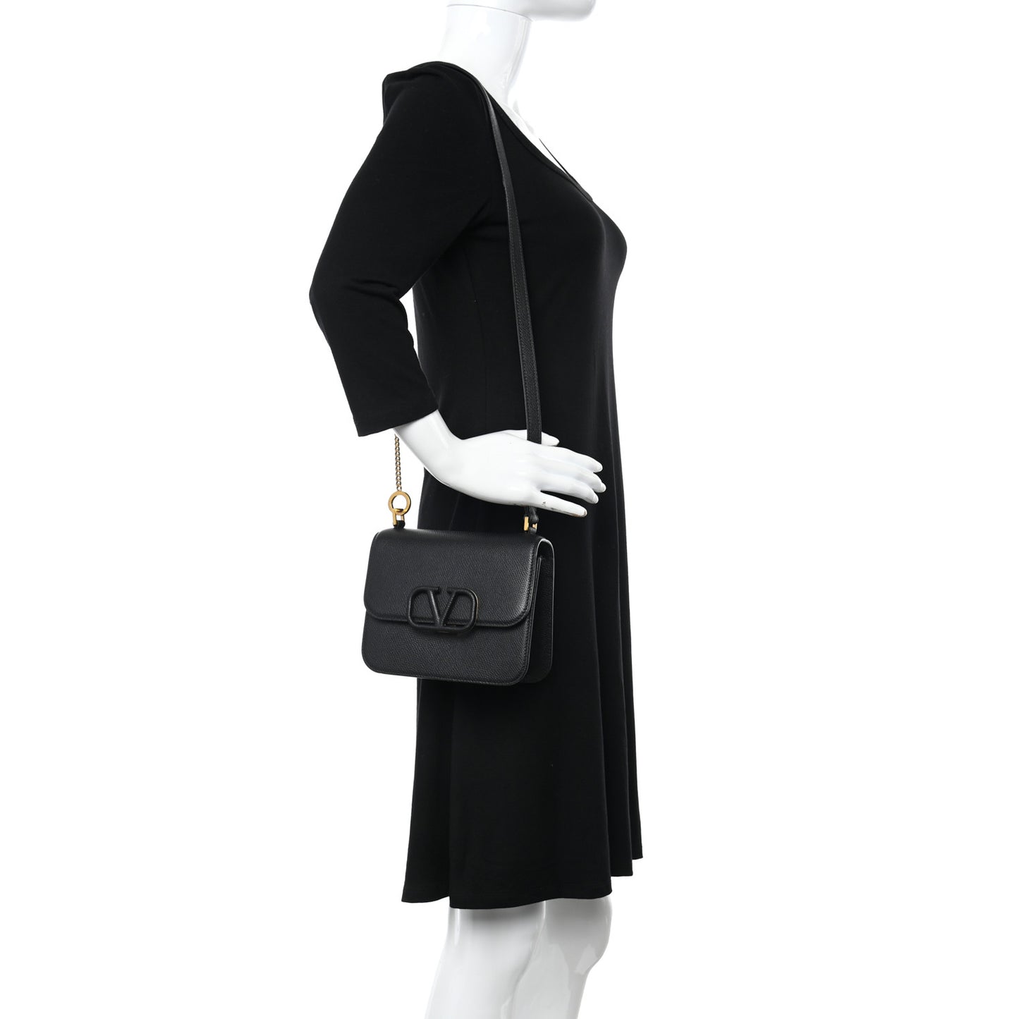 Grainy Calfskin Small VSling Shoulder Bag Black