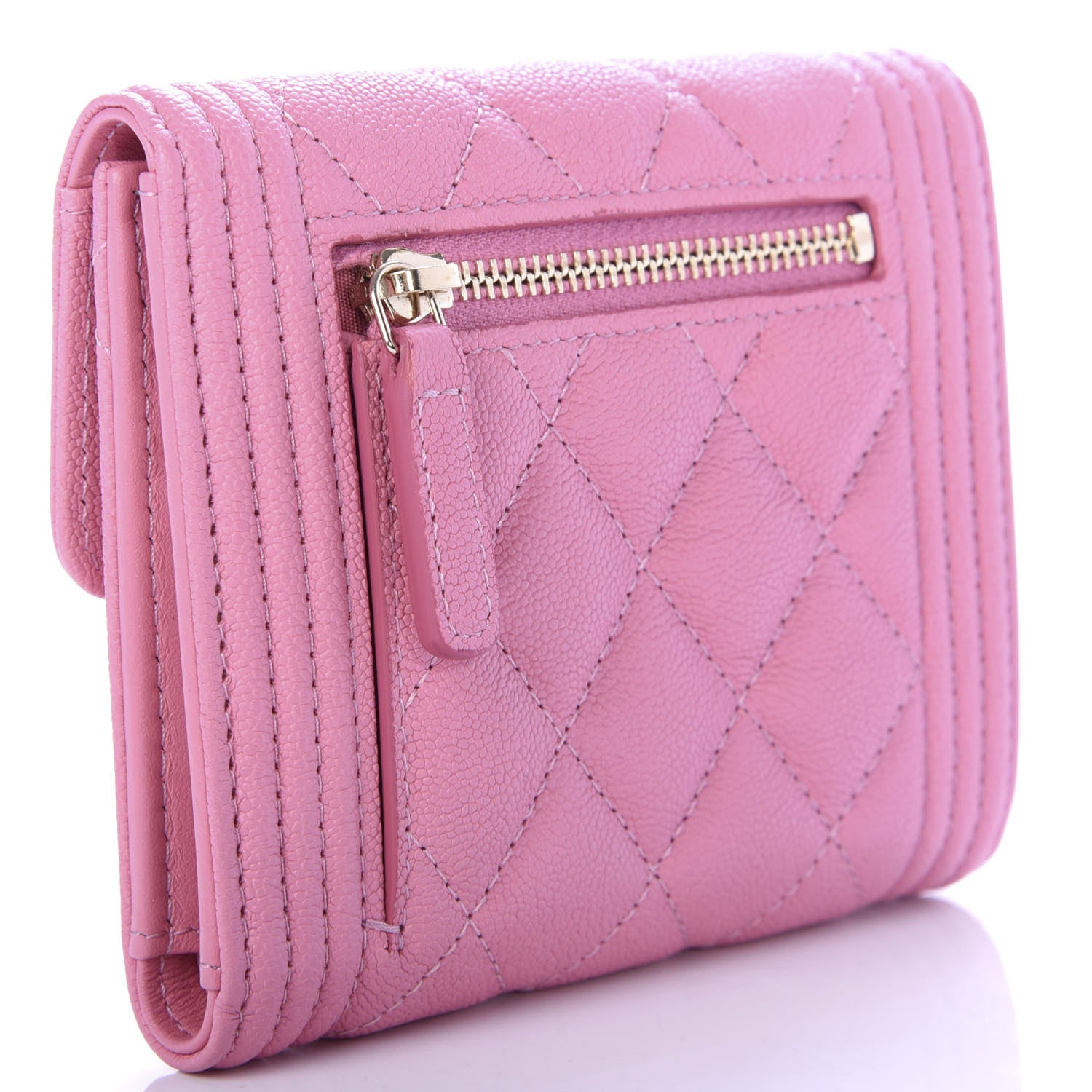 Chanel Caviar Quilted Boy Compact Wallet Pink 3 of 7