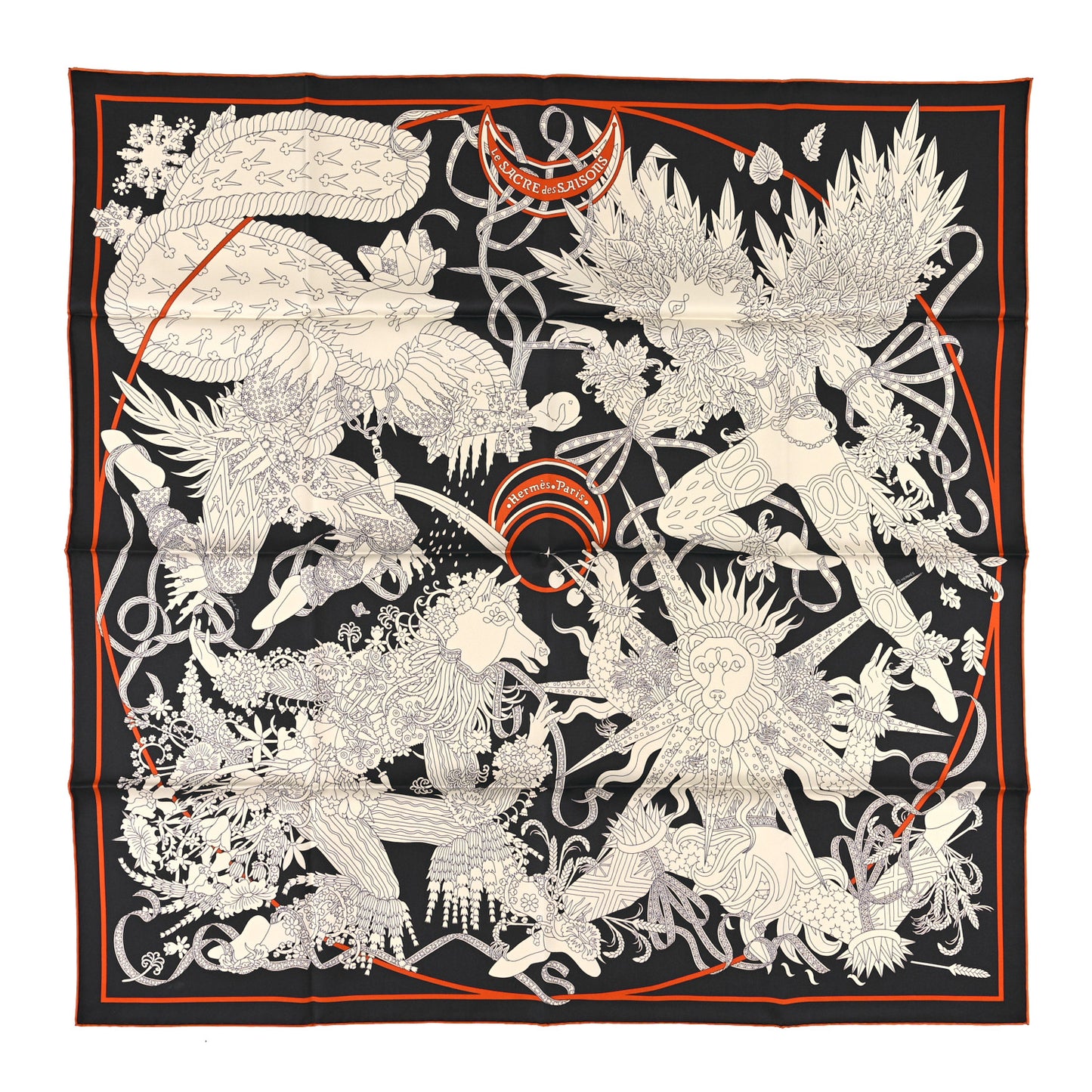 Silk Le Sacre Des Saisons Scarf 90 Bleu Black Creme
