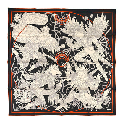 Hermes Silk Le Sacre Des Saisons Scarf 90 Bleu Black Creme 1 of 5