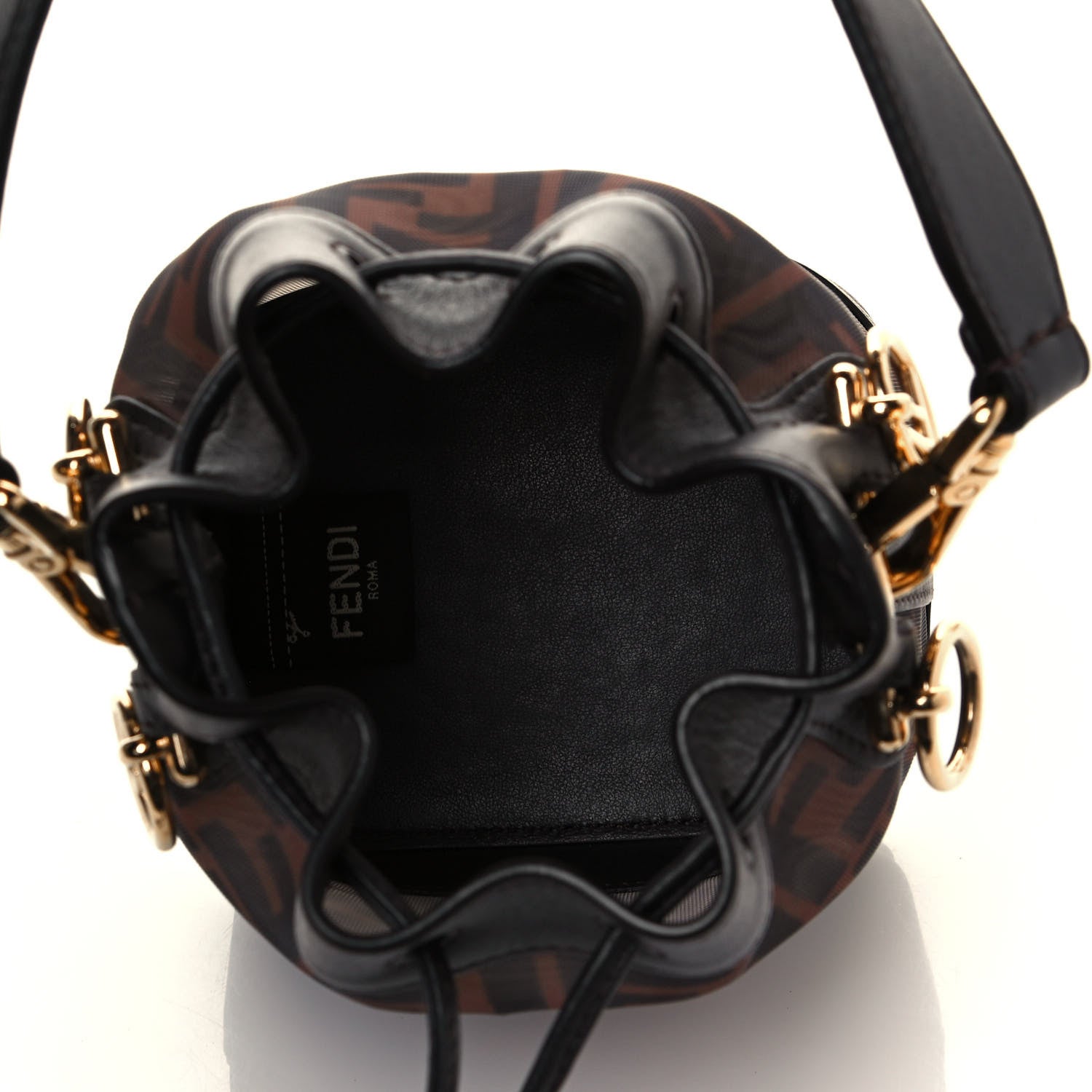 Fendi Mesh Vitello Grace F is Fendi FF 1974 Mini Mon Tresor Bucket Bag Marrone Black Ebano 5 of 10