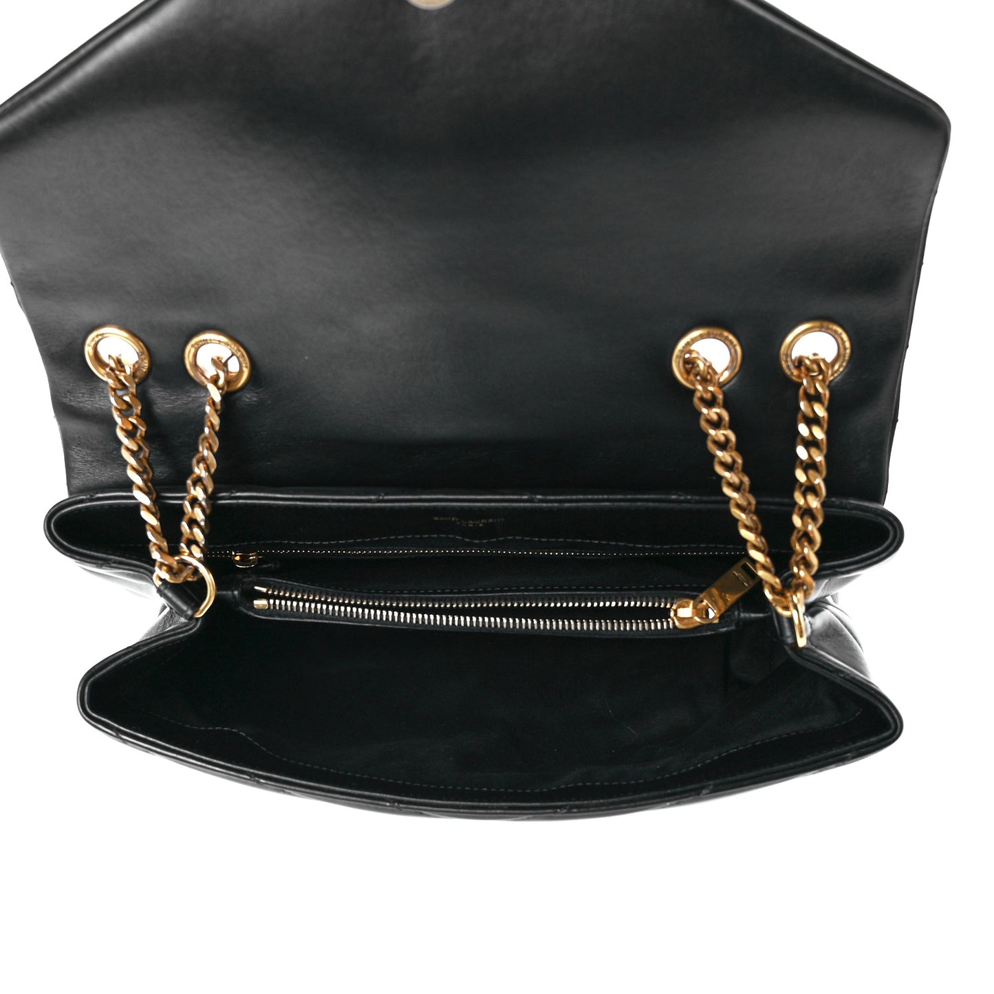 Calfskin Y Quilted Monogram Medium Loulou Chain Satchel Black