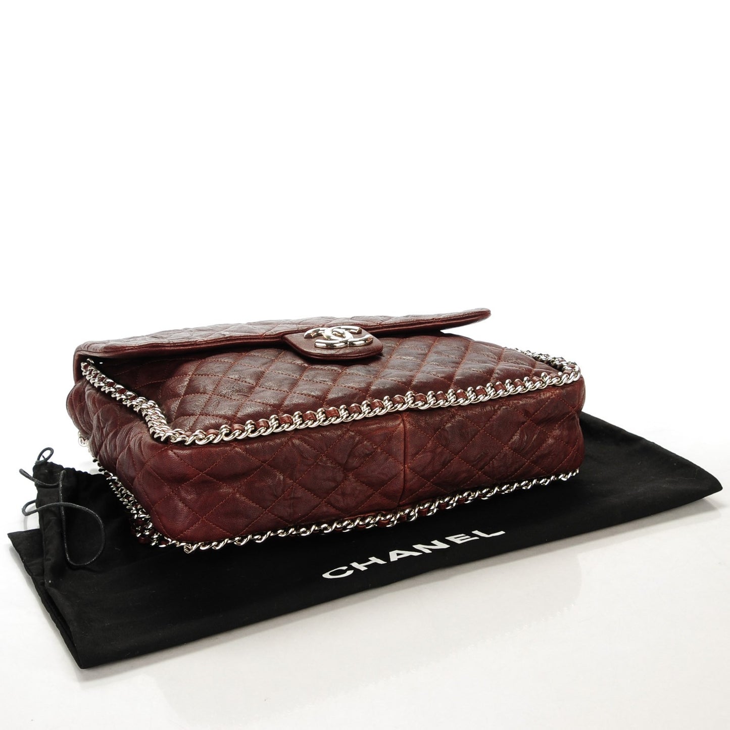 Washed Lambskin Maxi Chain Around Flap Bag Dark Brown