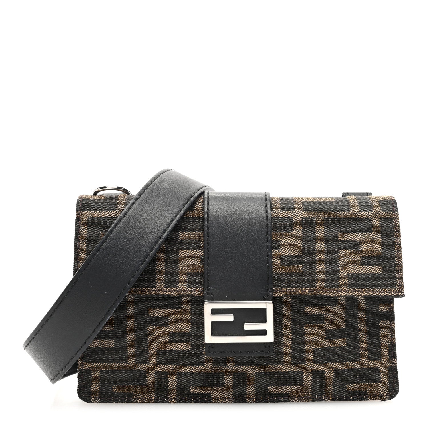 Fendi Recycled Fabric Jacquard Vitello Grace FF 1974 Baguette Belt Pouch Tobacco Moro Black 1 of 10
