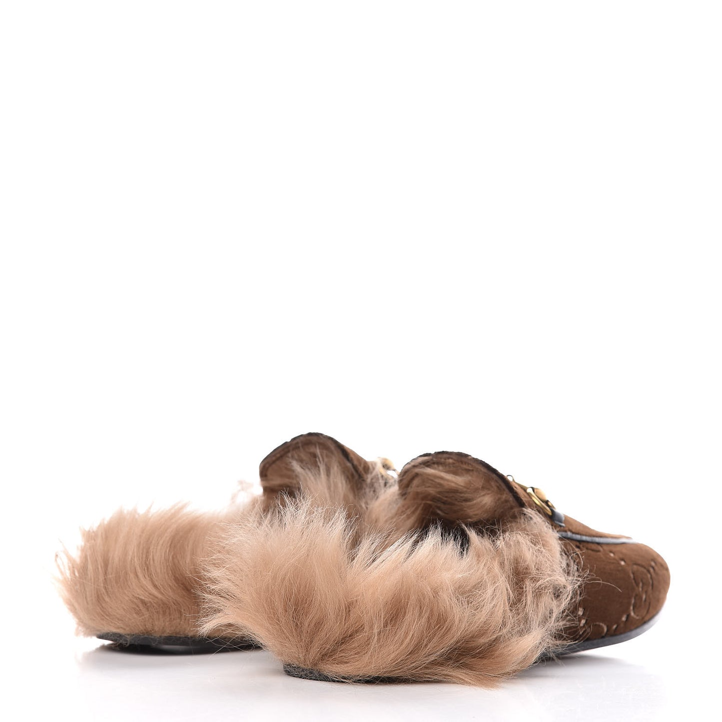 Velvet GG Monogram Fur Womens Princetown Slippers 36 Brown Black Natural