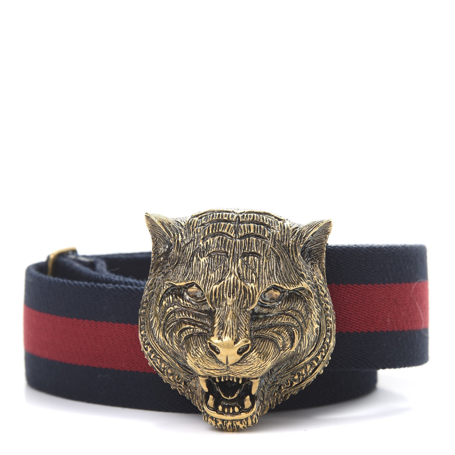 Gucci Web Feline Buckle Belt 85 34 Blue Red 1 of 5