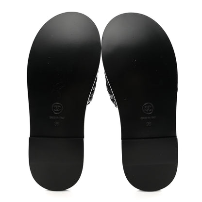 Chanel Raffia Crystal CC Mules Sandals 36 Black 5 of 10