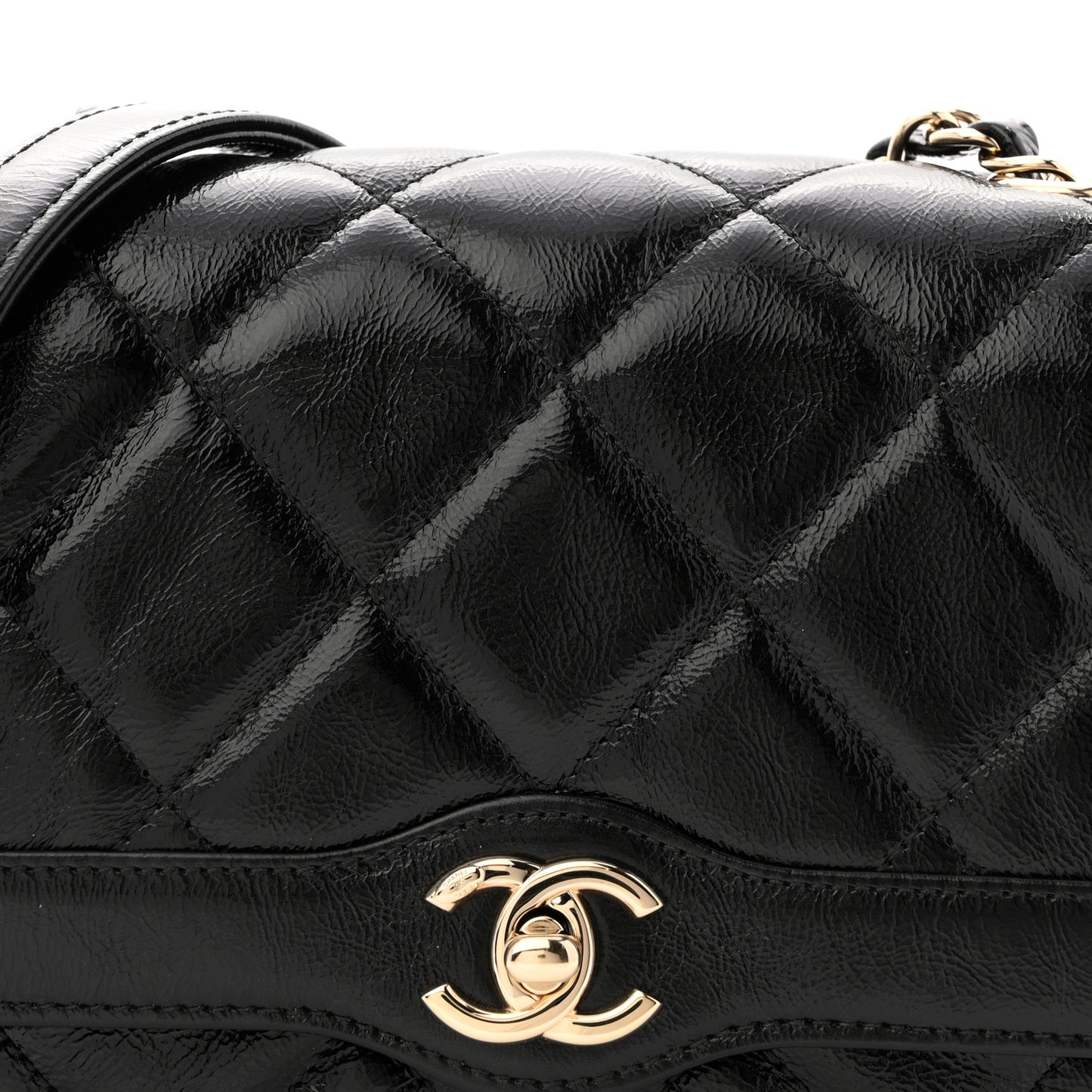 Crumpled Glazed Lambskin Quilted Mini Flap Black