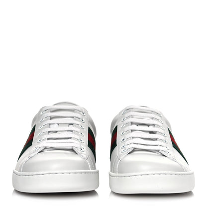 Gucci Miro Soft Calfskin Laminated Ayers Web Bee Embroidered Mens Ace Sneakers 8 White Red Flame Green 2 of 8