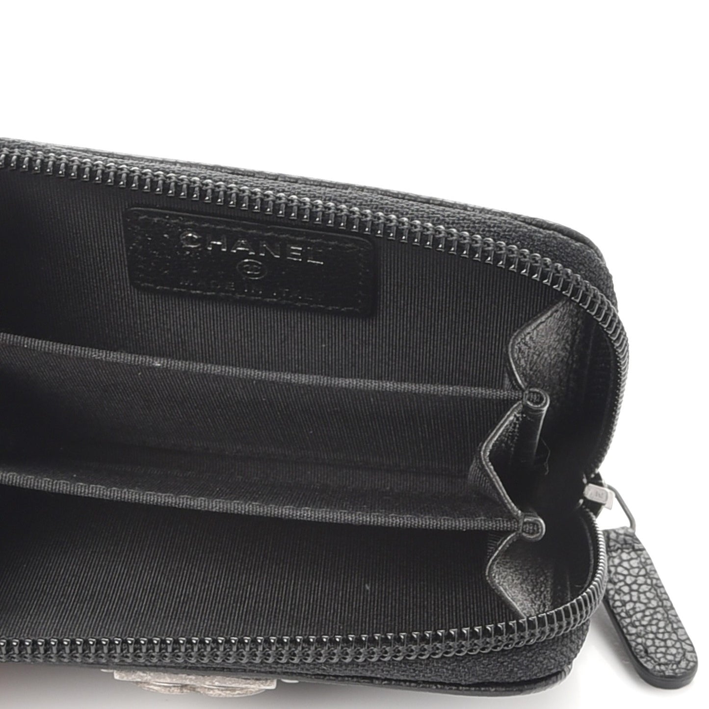 Caviar Quilted Boy Zip Around Coin Purse Wallet Black