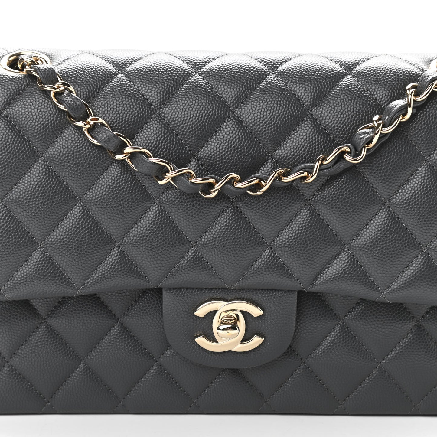 Caviar Quilted Medium Double Flap Dark Grey