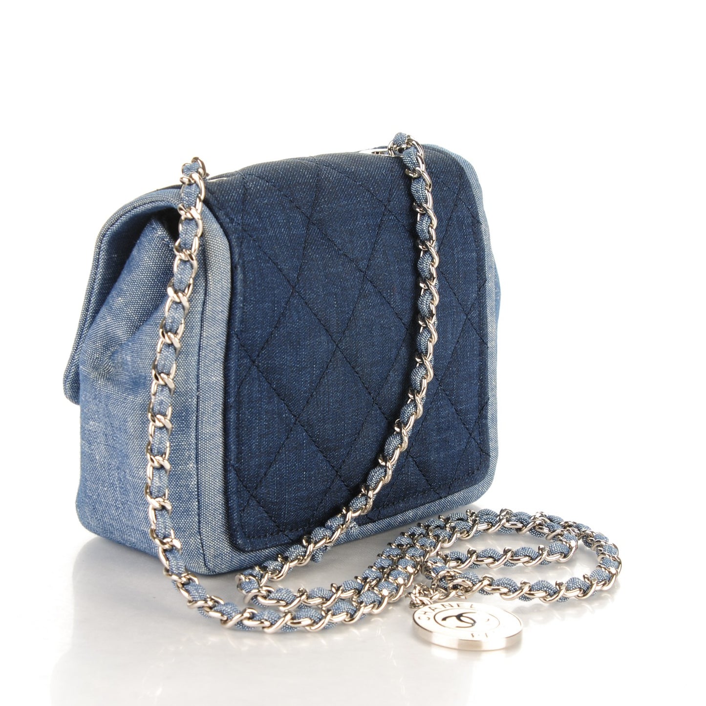 Denim Quilted Graphic Mini Square Flap Blue