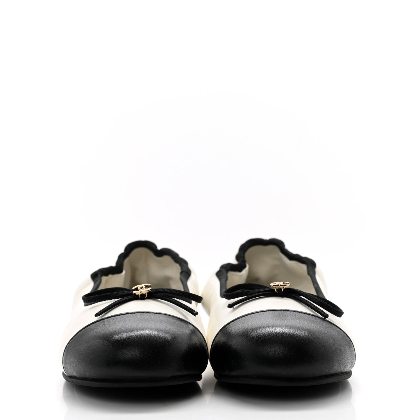 Lambskin Cap Toe CC Ballet Flats 37.5 White Black