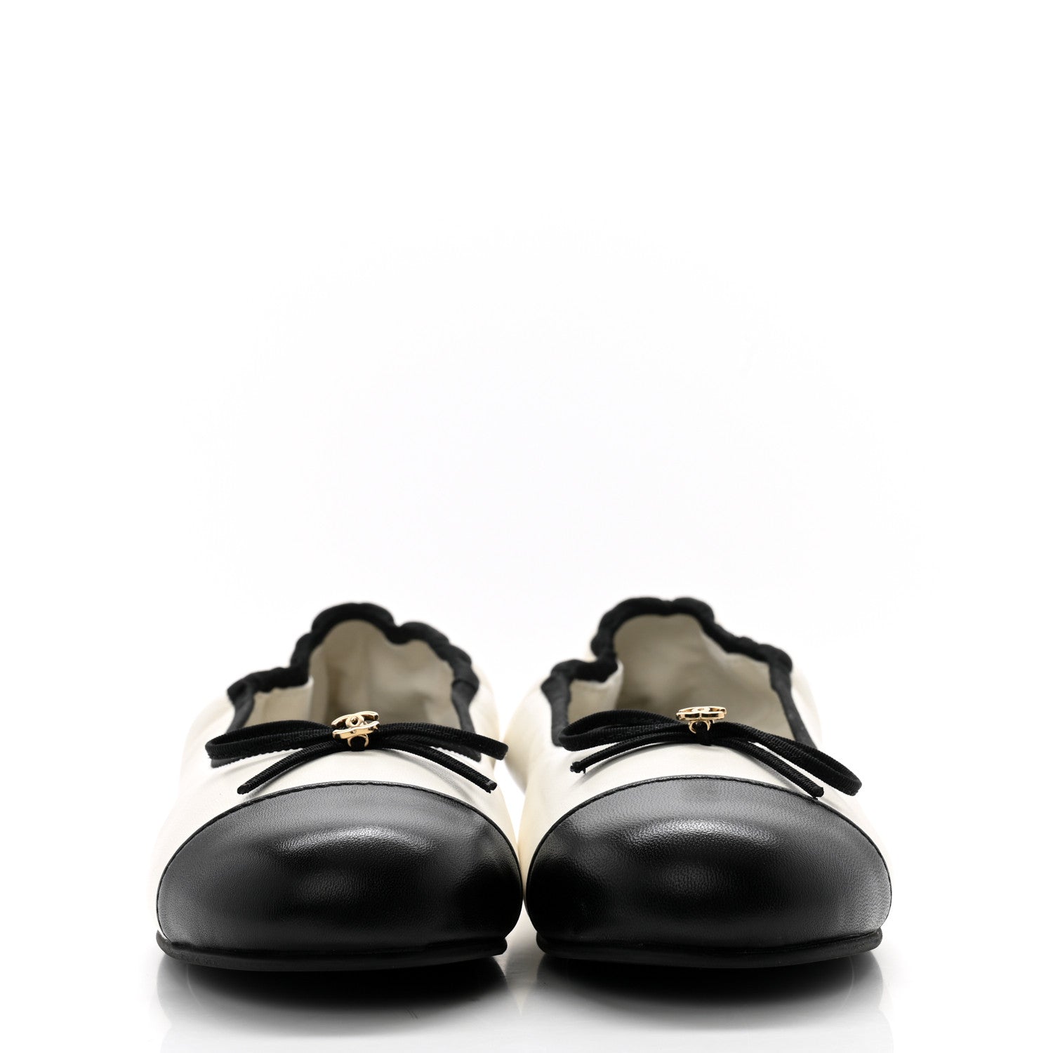 Chanel Lambskin Cap Toe CC Ballet Flats 37.5 White Black 2 of 9