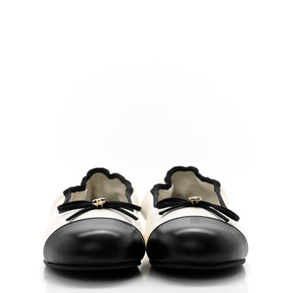 Chanel Lambskin Cap Toe CC Ballet Flats 37.5 White Black 2 of 9