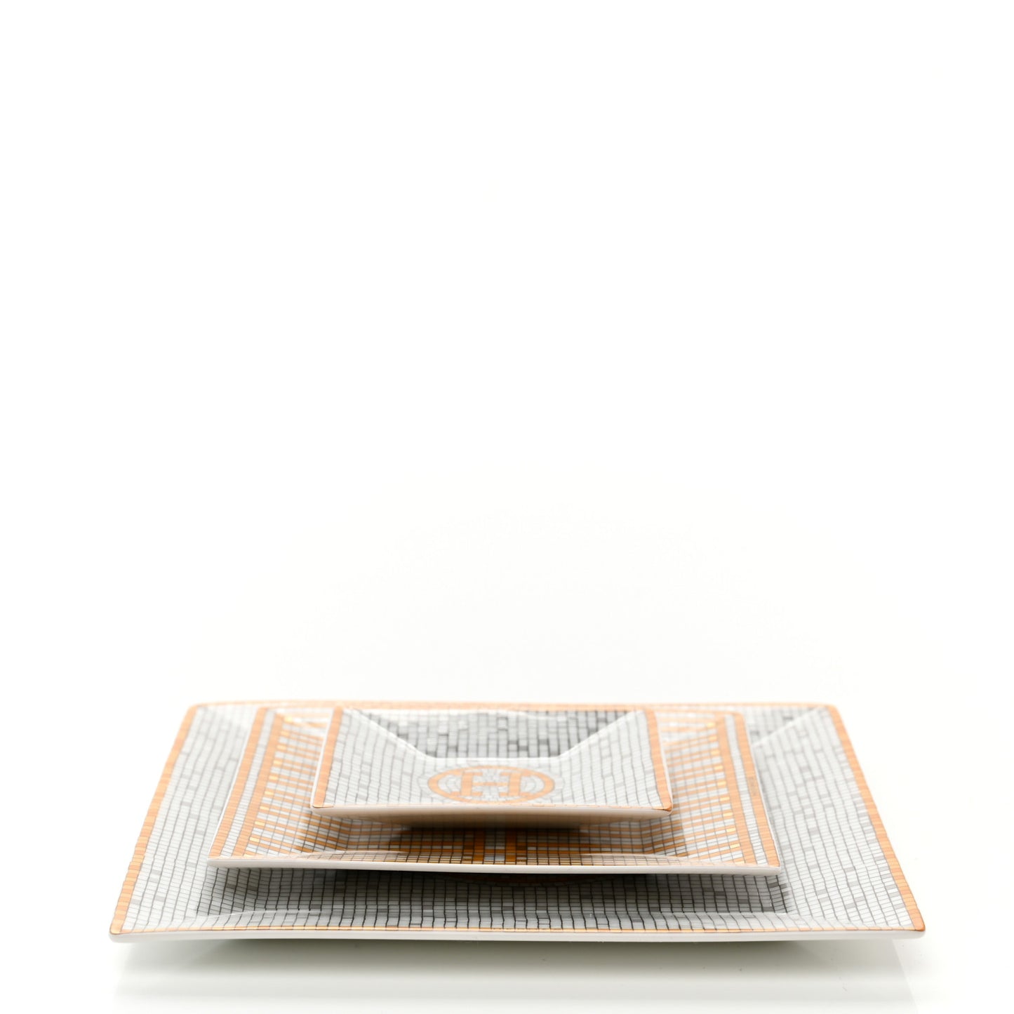 Porcelain Mosaique Au 24 Set of 3 Square Plates Gold