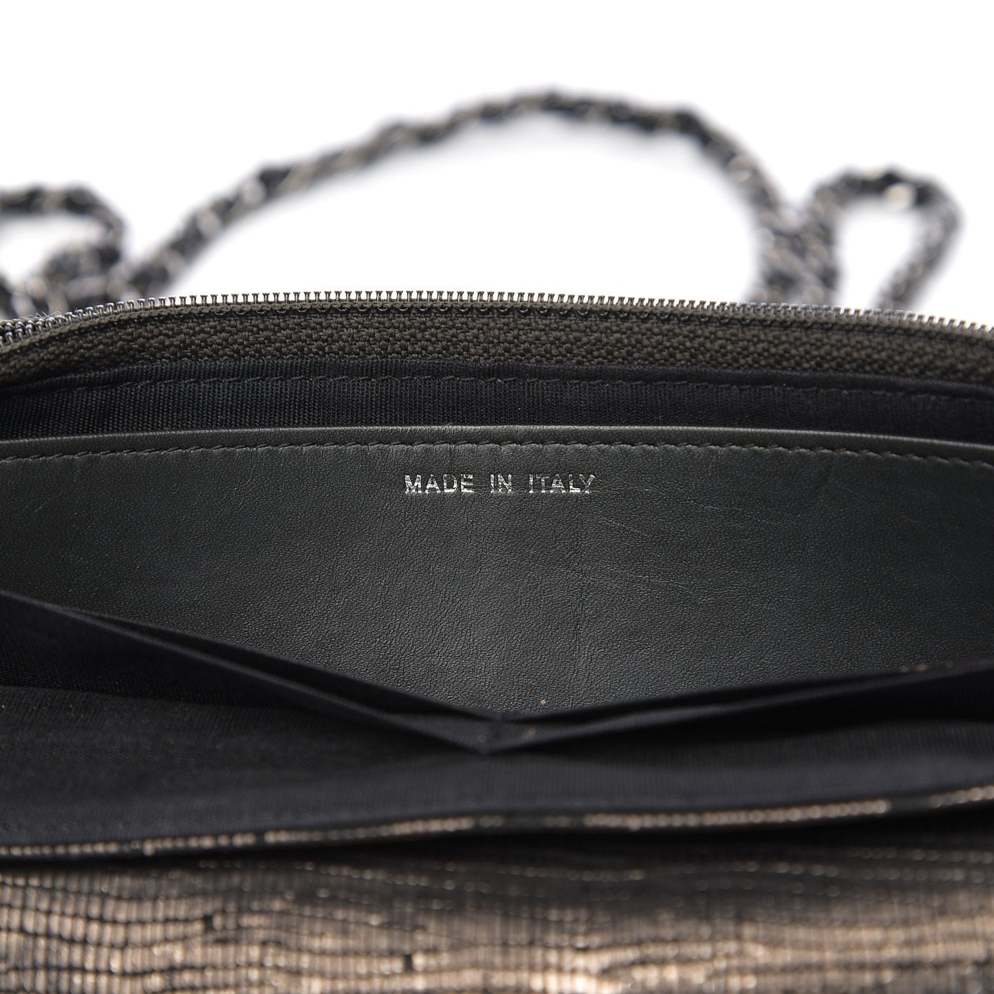 Iridescent Stamped Calfskin Half Moon Wallet On Chain WOC Silver