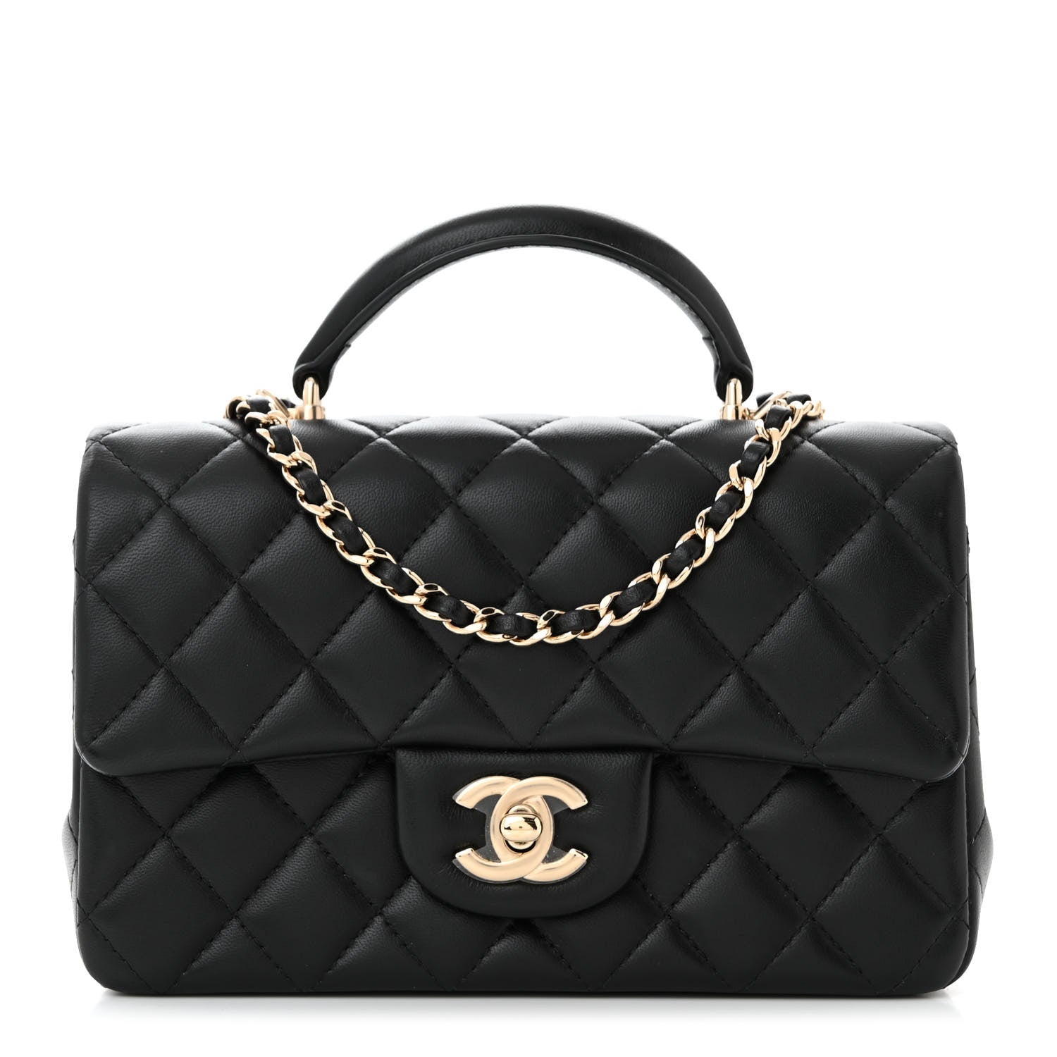 Chanel Lambskin Quilted Mini Top Handle Rectangular Flap Black 1 of 11