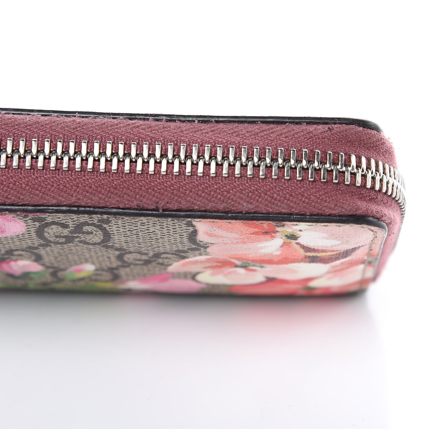 GG Supreme Monogram Blooms Zip Around Card Case Wallet Beige Multicolor Dry Rose