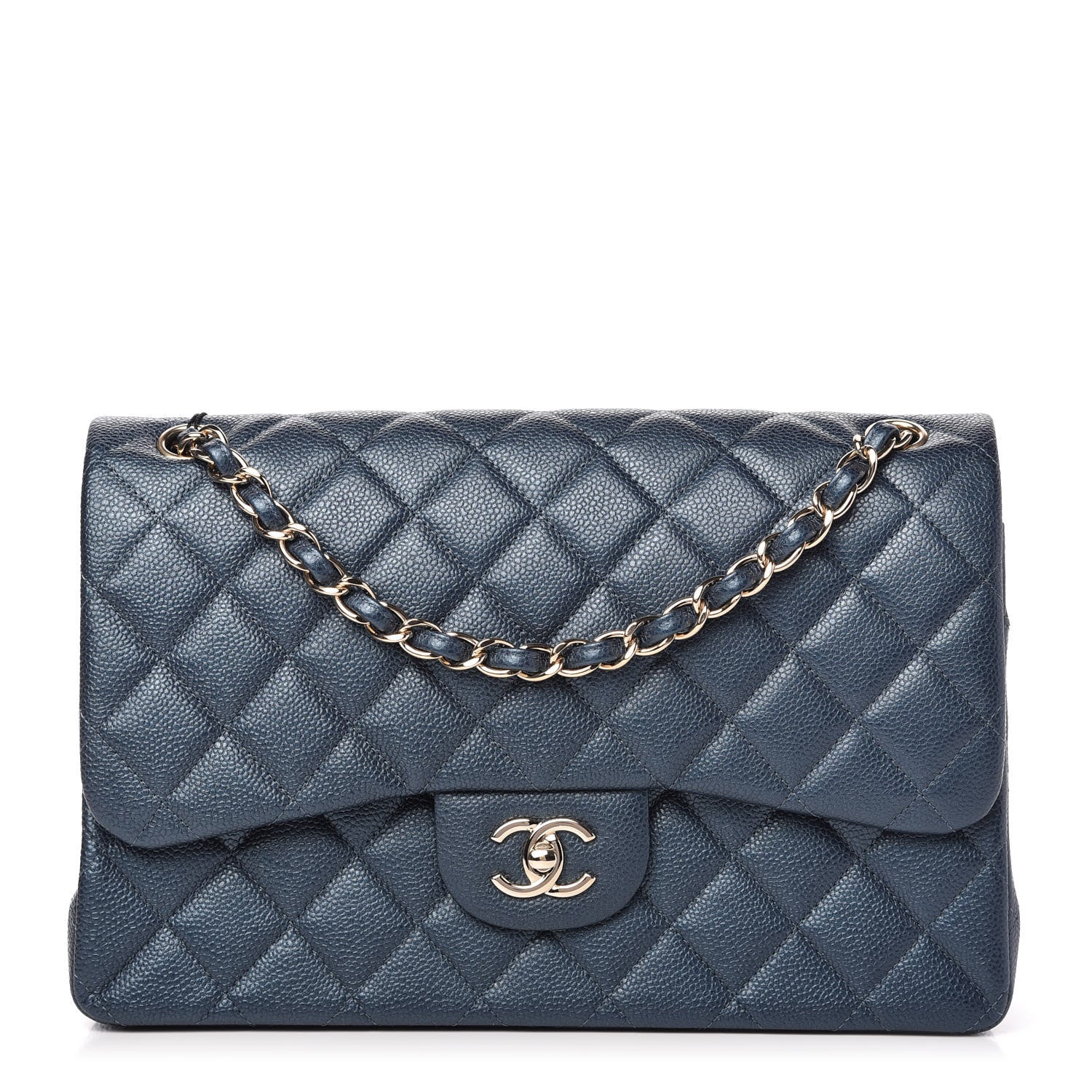 Chanel Iridescent Caviar Quilted Jumbo Double Flap Dark Blue 1 of 11