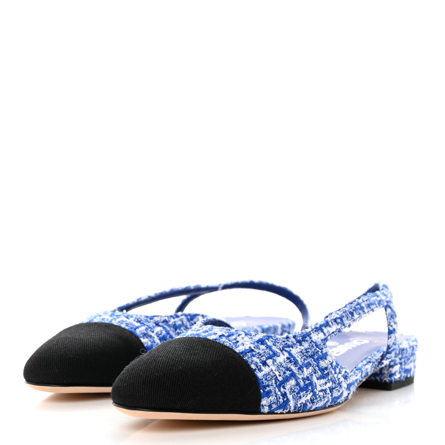 Tweed Cap Toe CC Slingback Flat 39 Blue Black