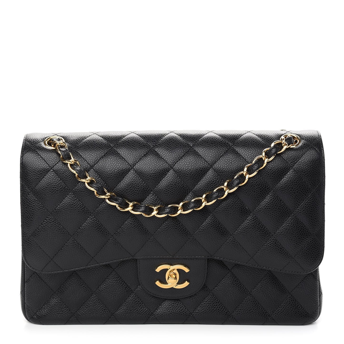 Caviar Quilted Jumbo Double Flap Black