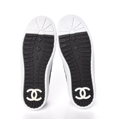 Chanel Suede Calfskin Tweed Womens Slip On Sneakers 35 Black Navy Silver 6 of 10