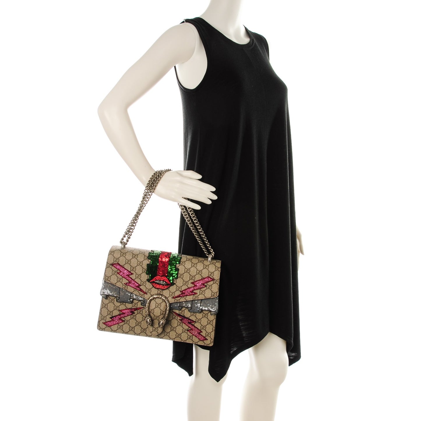 GG Supreme Monogram Lightning Embroidered Medium Dionysus Shoulder Bag Beige