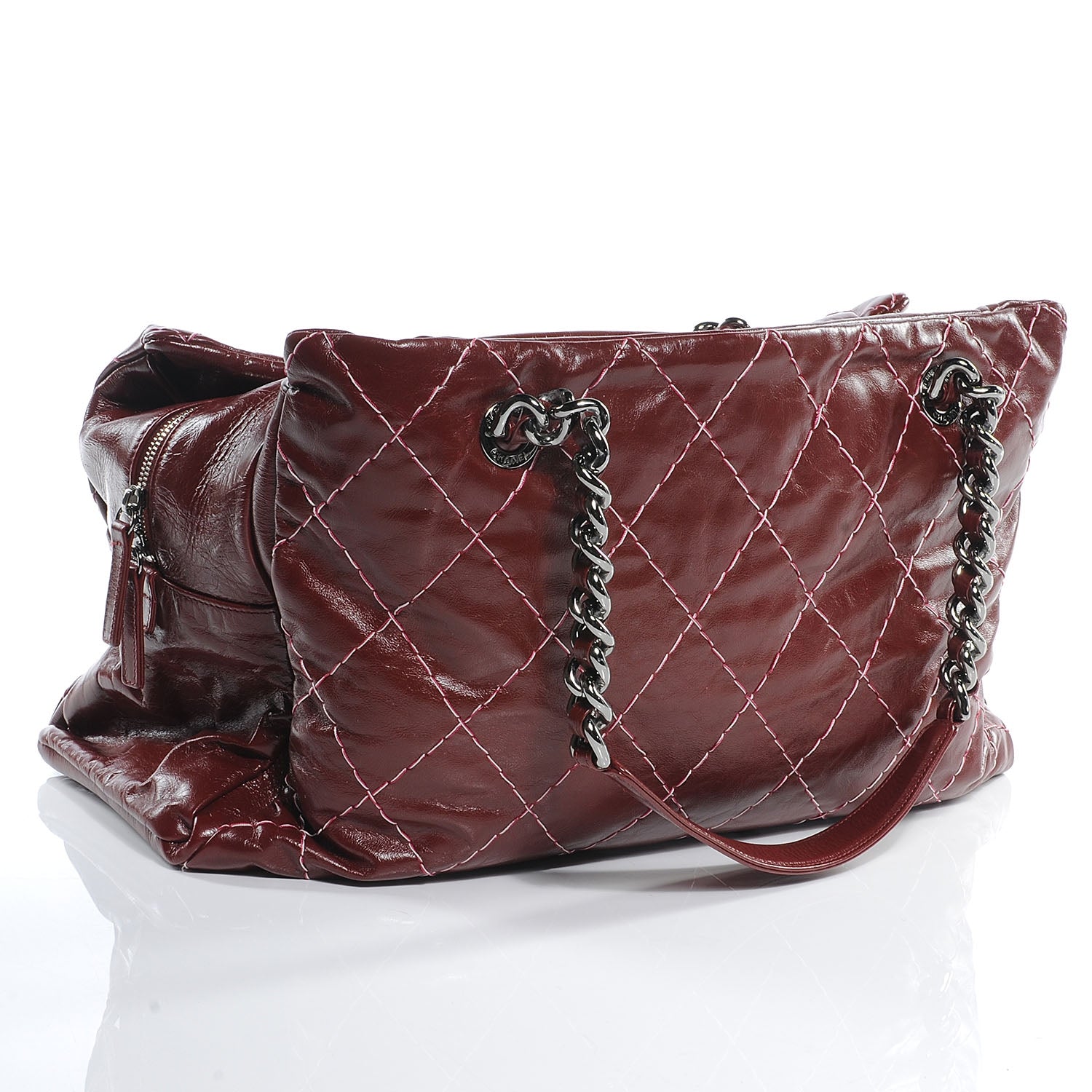 Chanel Glazed Goatskin Double Stitch Shoulder Bag Rouge 3 of 7