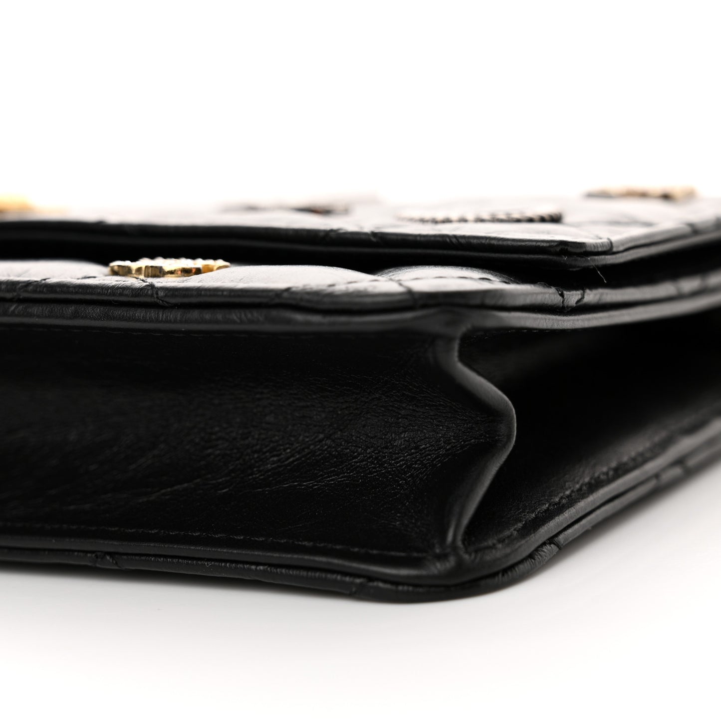 Aged Calfskin Lucky Charms Casino 2.55 Reissue Wallet on Chain WOC Black