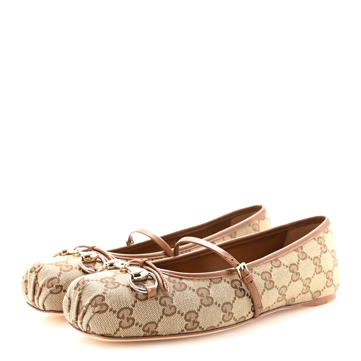 Gucci GG Monogram Horsebit Bow Ballet Flats 39 Beige Ebony Sundial 4 of 10