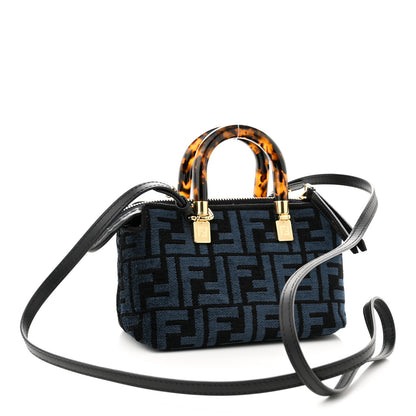 Fendi Chenille Vitello King Plexiglass FF Mini By The Way Top Handle Boston Bag Blue Black 3 of 10