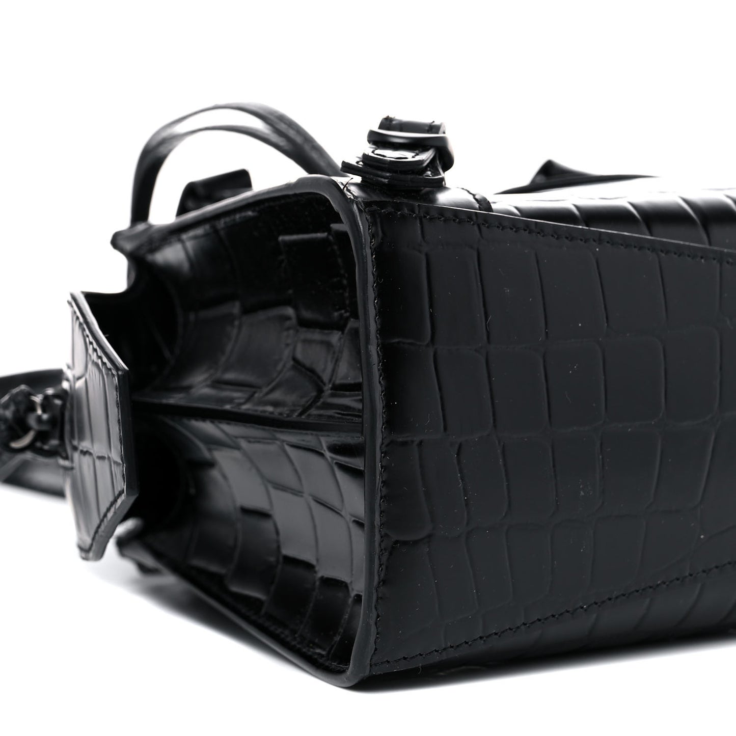Semi Shiny Calfskin Crocodile Embossed Neo Classic Black Hardware Mini City Black