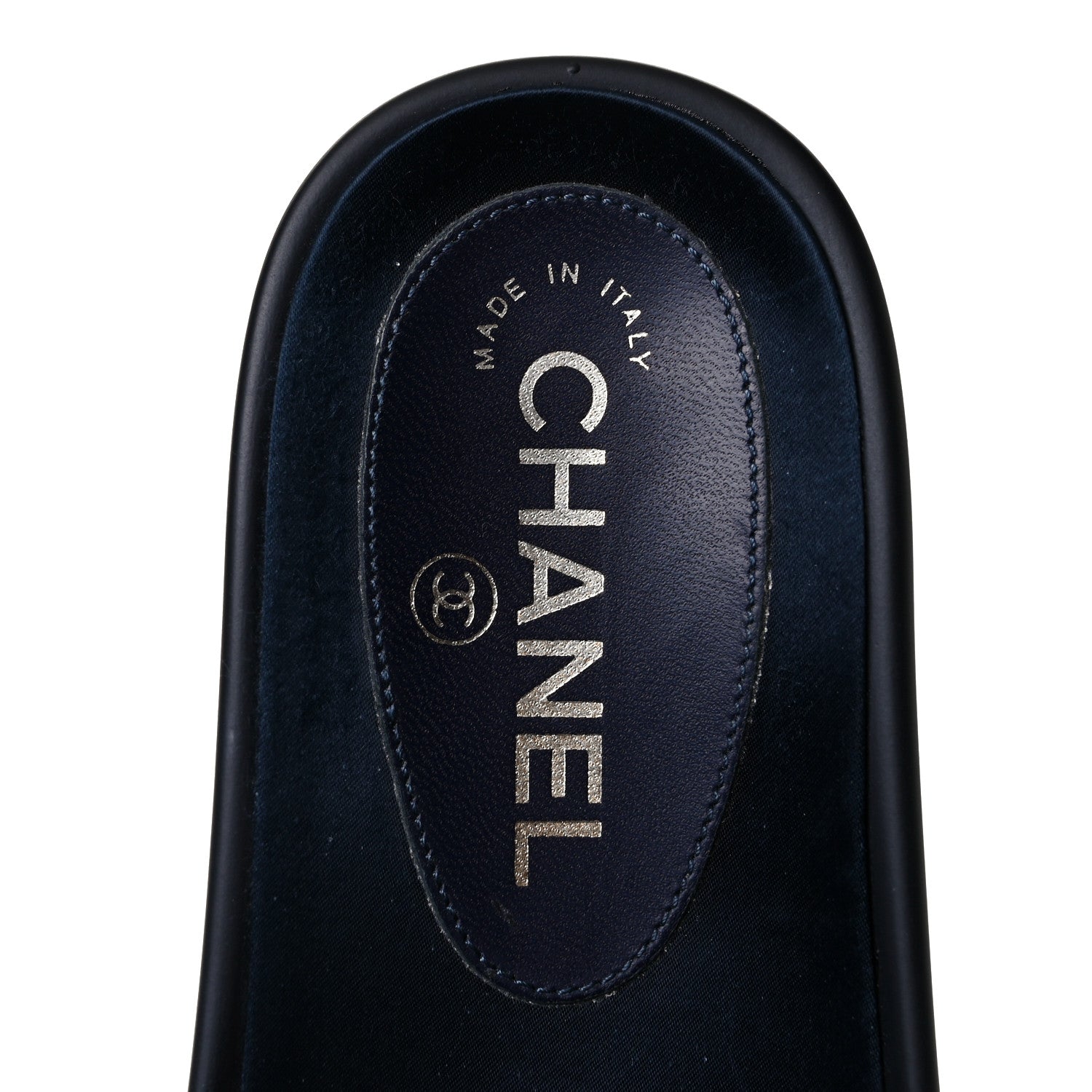 Chanel Satin Canvas Chain Slides Sandals Flats 36 Marine 7 of 9