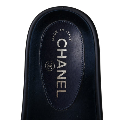 Chanel Satin Canvas Chain Slides Sandals Flats 36 Marine 7 of 9