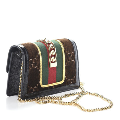 Gucci Velvet GG Monogram Web Super Mini Sylvie Chain Shoulder Bag Brown Black Oro Vecchio 3 of 8