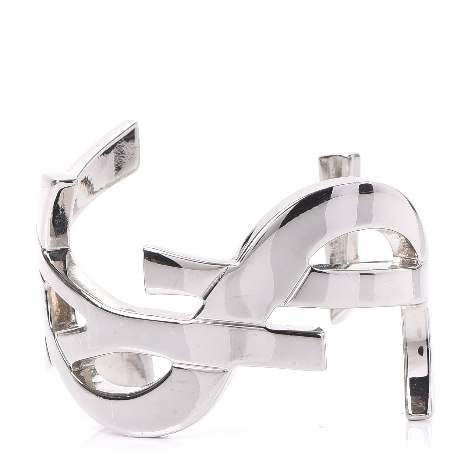 Saint Laurent Brass Monogram Cuff Bracelet Palladium 1 of 4