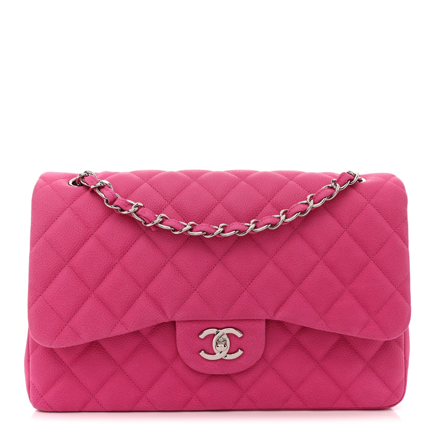 Iridescent Caviar Quilted Jumbo Double Flap Pink