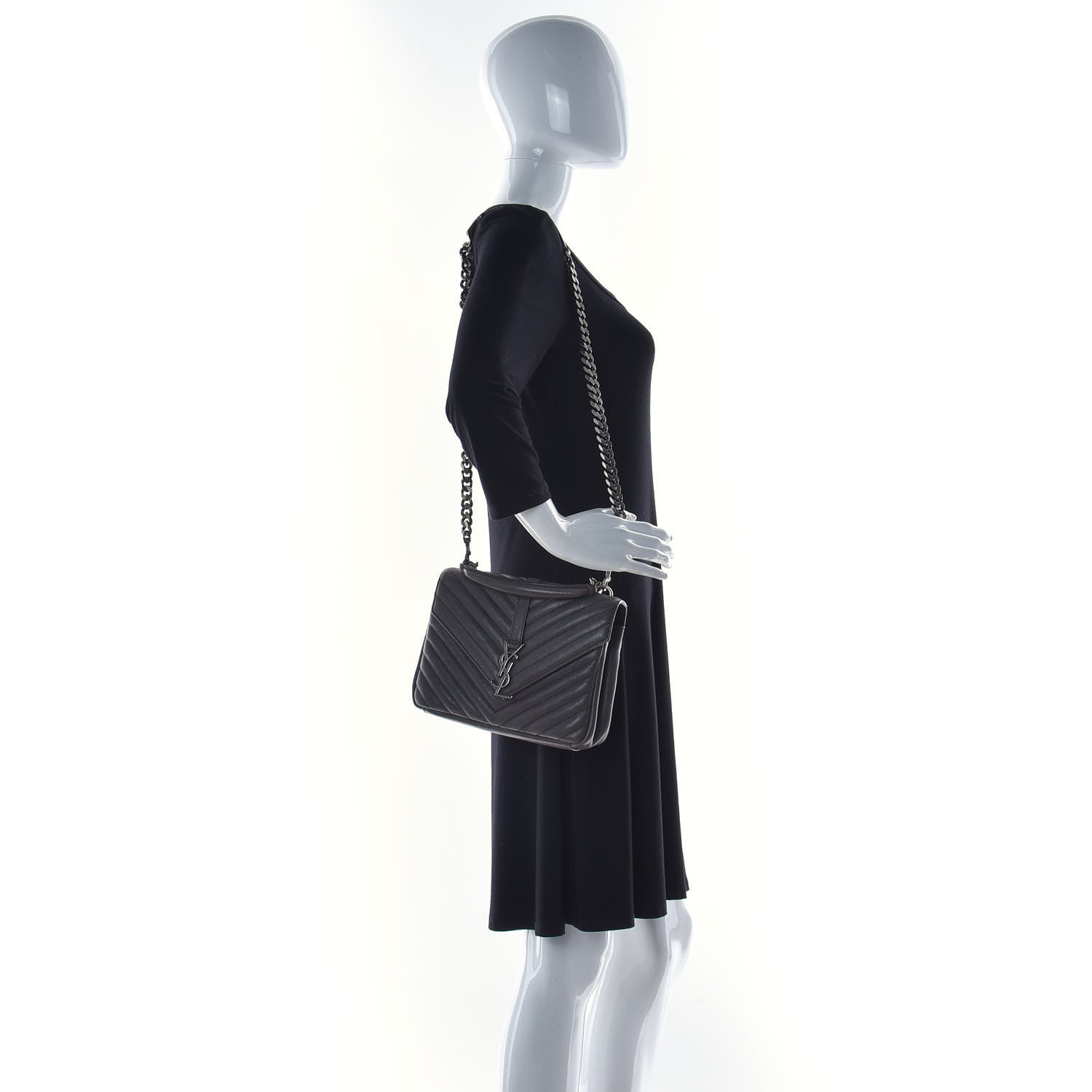 Saint Laurent Sheepskin Matelasse Chevron Monogram Medium College Bag Asphalt 2 of 13