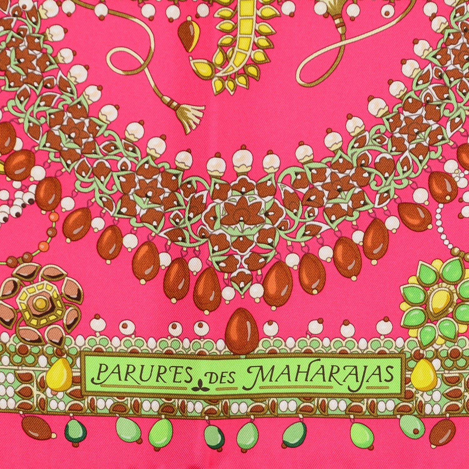 Hermes Silk Parures Des Maharajas Scarf 90 Rose Indien Kaki Chartreuse 3 of 6