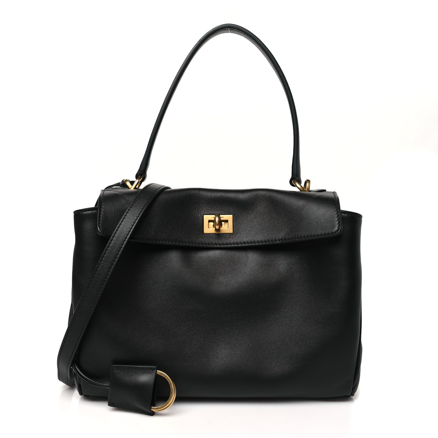 Natural Smooth Calfskin Mini Rodeo Top Handle Handbag Black