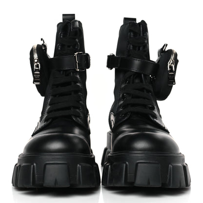 Prada Spazzolato Rois Re-Nylon Metal Triangle Logo Mens Monolith Pouch Pocket 60mm Combat Boots 9.5 Black 2 of 9