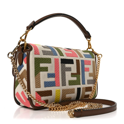 Fendi Canvas Vitello King Seta FF Embroidered Mini Baguette Grezzo Multicolor Gianduia 3 of 10